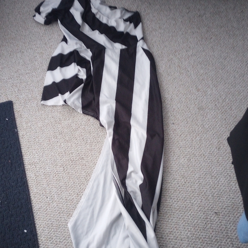 Black and White Striped Womens high low dress